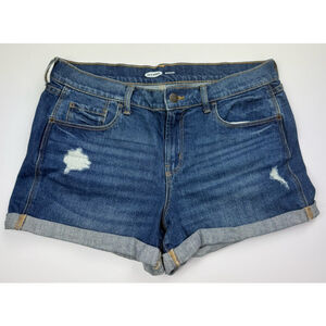 Old Navy Boyfriend Womens 10 Blue Medium Wash Distressed Cuffed Jean Shorts